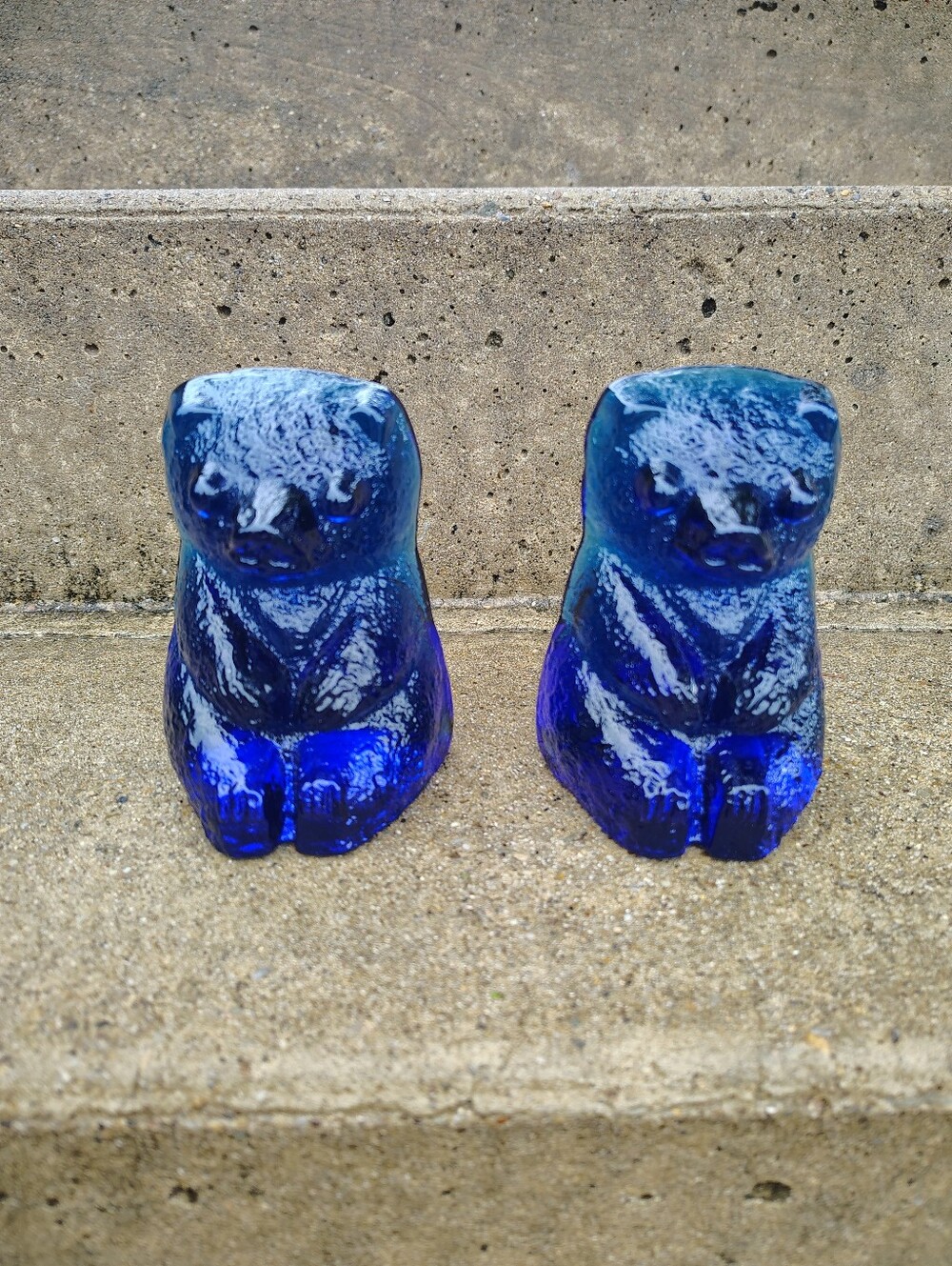 Blenko Handmade Cobalt Blue Glass Bear Bookends Animal Theme Set of 2 4.5"